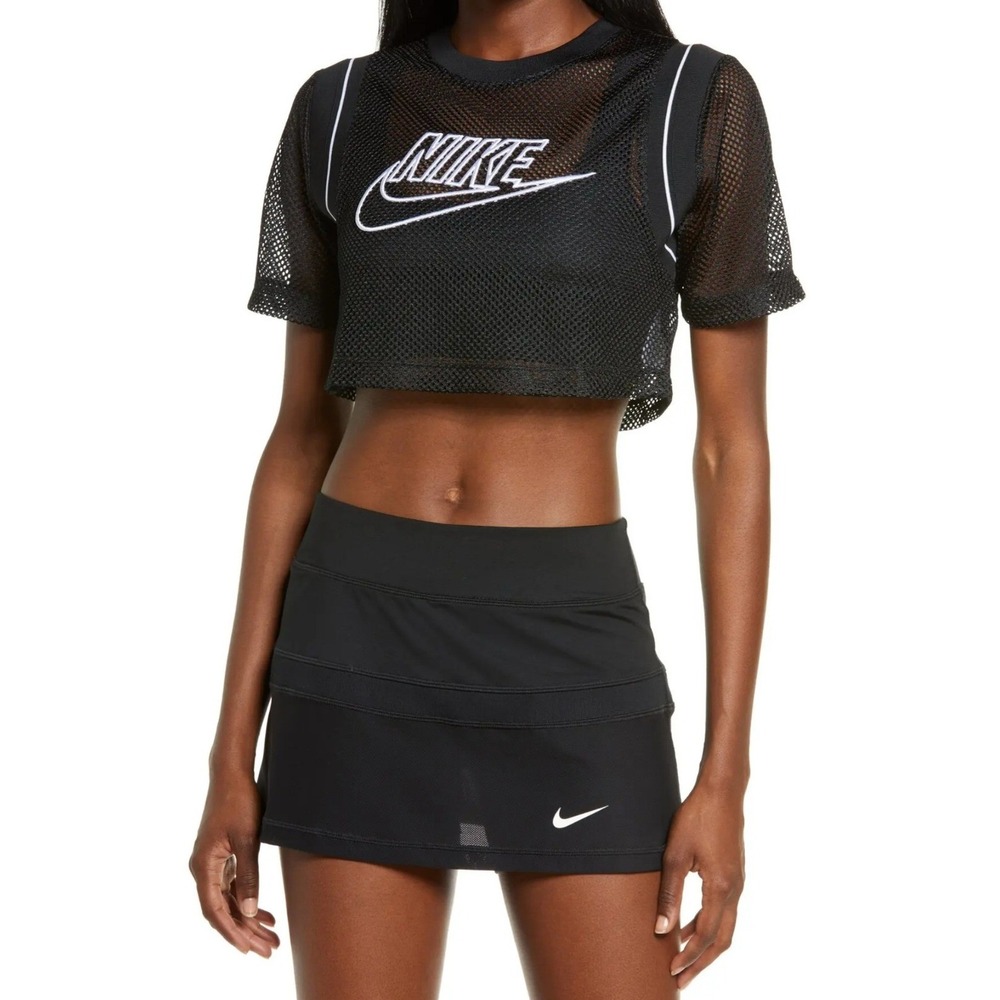 Nike Serena Design Crew Mesh Crop Top Black Jersey Size XS
